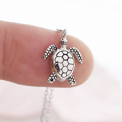 Sea Turtle Pendant Necklace in Sterling Silver, Sea Turtle Necklace, Ocean Jewellery