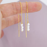 Pearl Trio Threader Earrings in Sterling Silver, 9cm Ear Threaders, Long Threaders, Pearl Ear Threaders