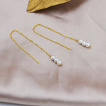 Pearl Trio Threader Earrings in Sterling Silver, 9cm Ear Threaders, Long Threaders, Pearl Ear Threaders