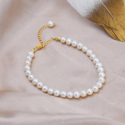 Sterling Silver Freshwater Baroque Pearl Bracelet, Silver or Gold, Genuine 6mm Fresh Water Pearls, Natural Pearl Bracelet, Ivory Pearls