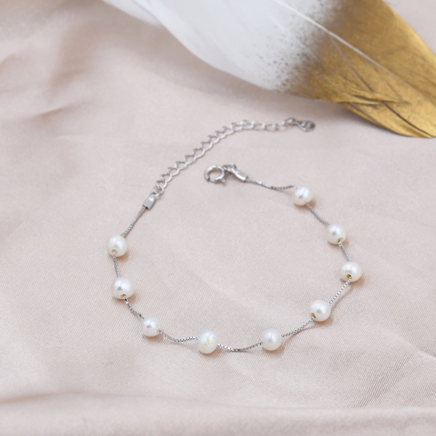 Sterling Silver Freshwater Pearl Bracelet, Silver or Gold, Genuine Fresh Water Pearls, Natural Pearl Bracelet, Ivory Pearls, Satellite Chain
