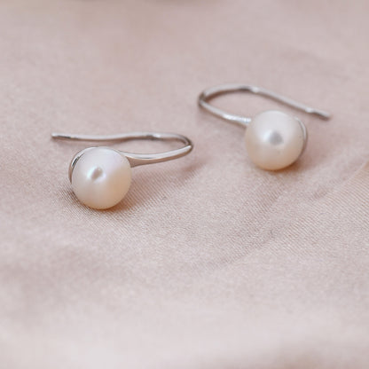 Genuine Freshwater Pearl Hook Earrings in Sterling Silver, Natural Freshwater Pearls, Silver or Gold, Ivory Pearl