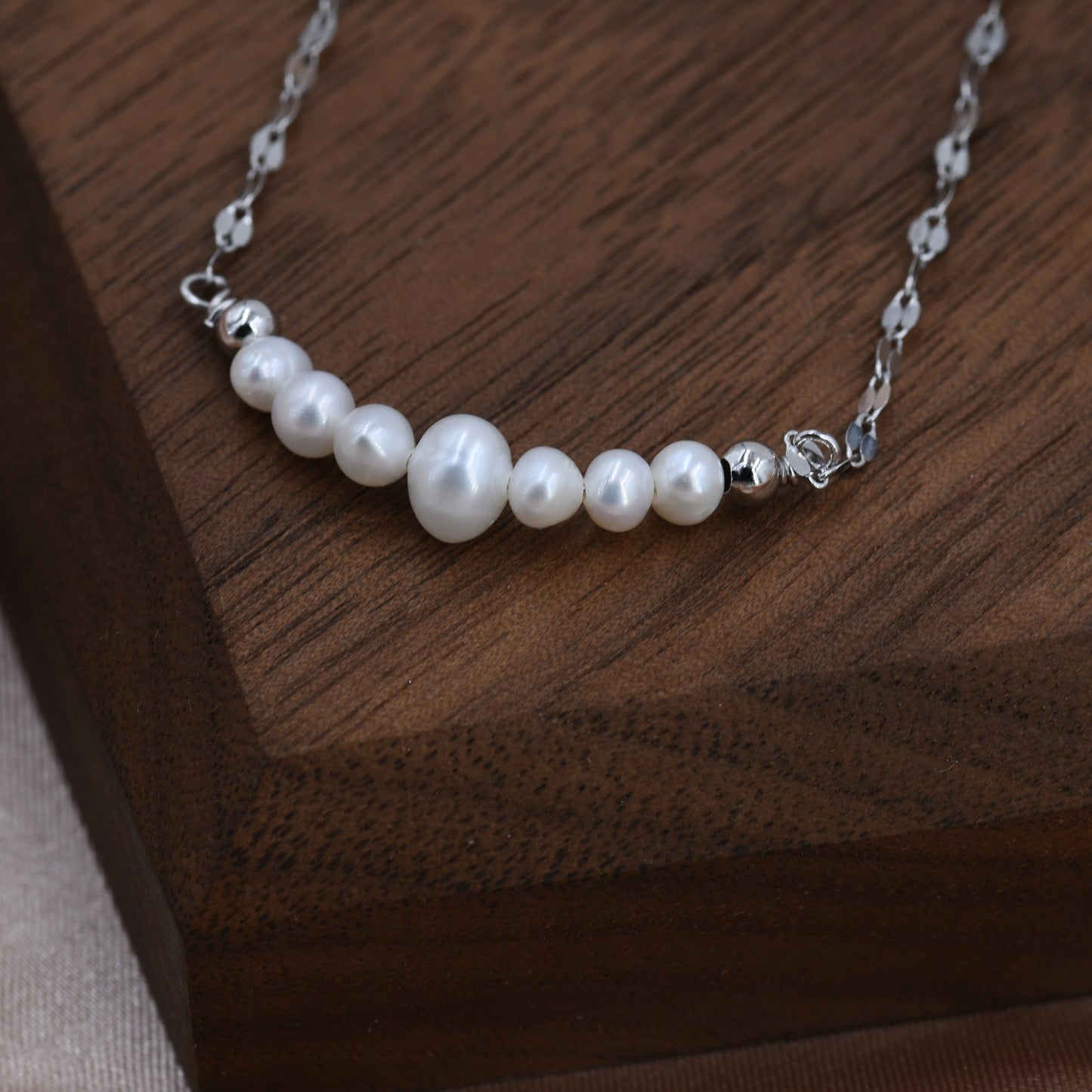 Genuine Pearl Bar Necklace in Sterling Silver, Silver or Gold , Genuine Freshwater Pearls, Pearl Necklace