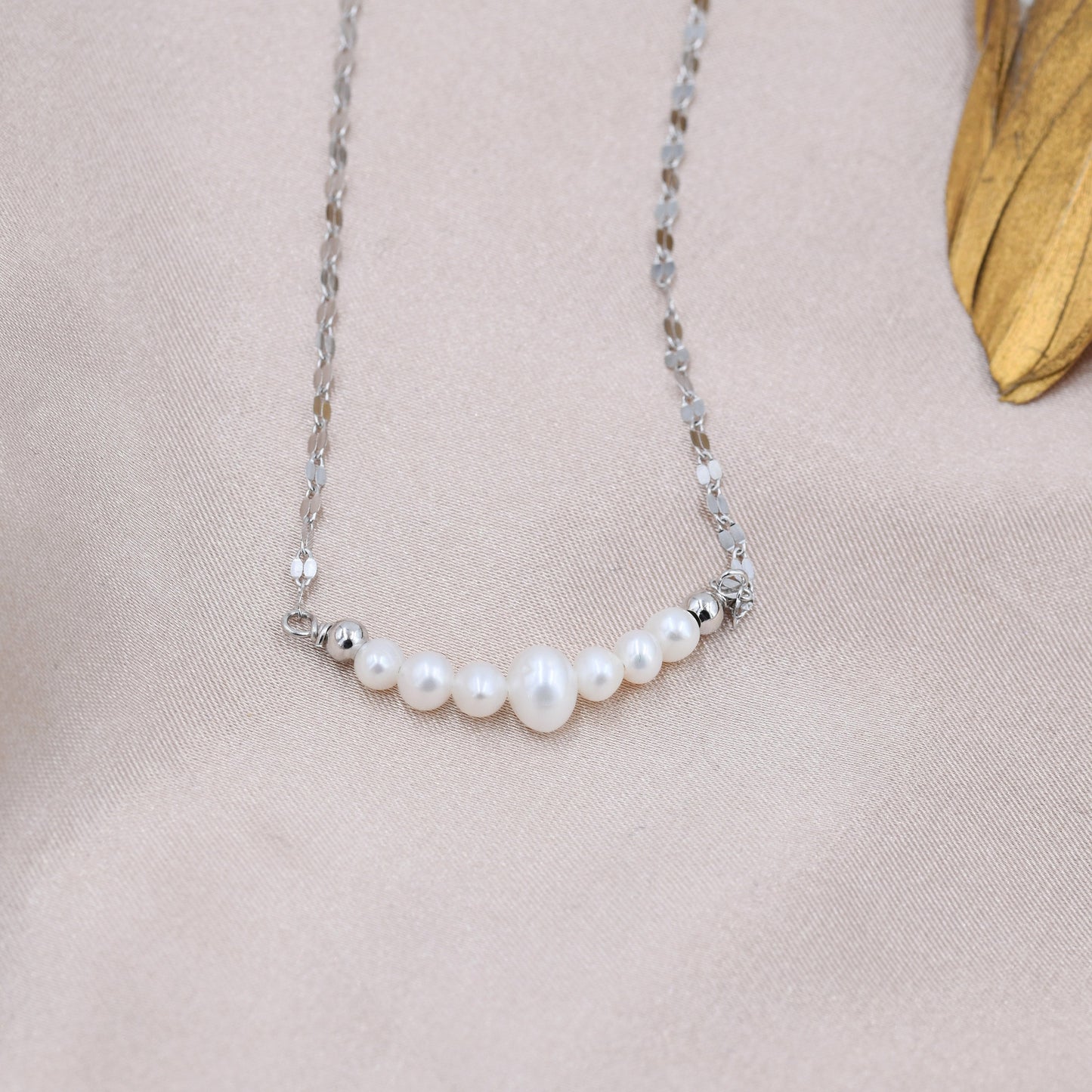 Genuine Pearl Bar Necklace in Sterling Silver, Silver or Gold , Genuine Freshwater Pearls, Pearl Necklace