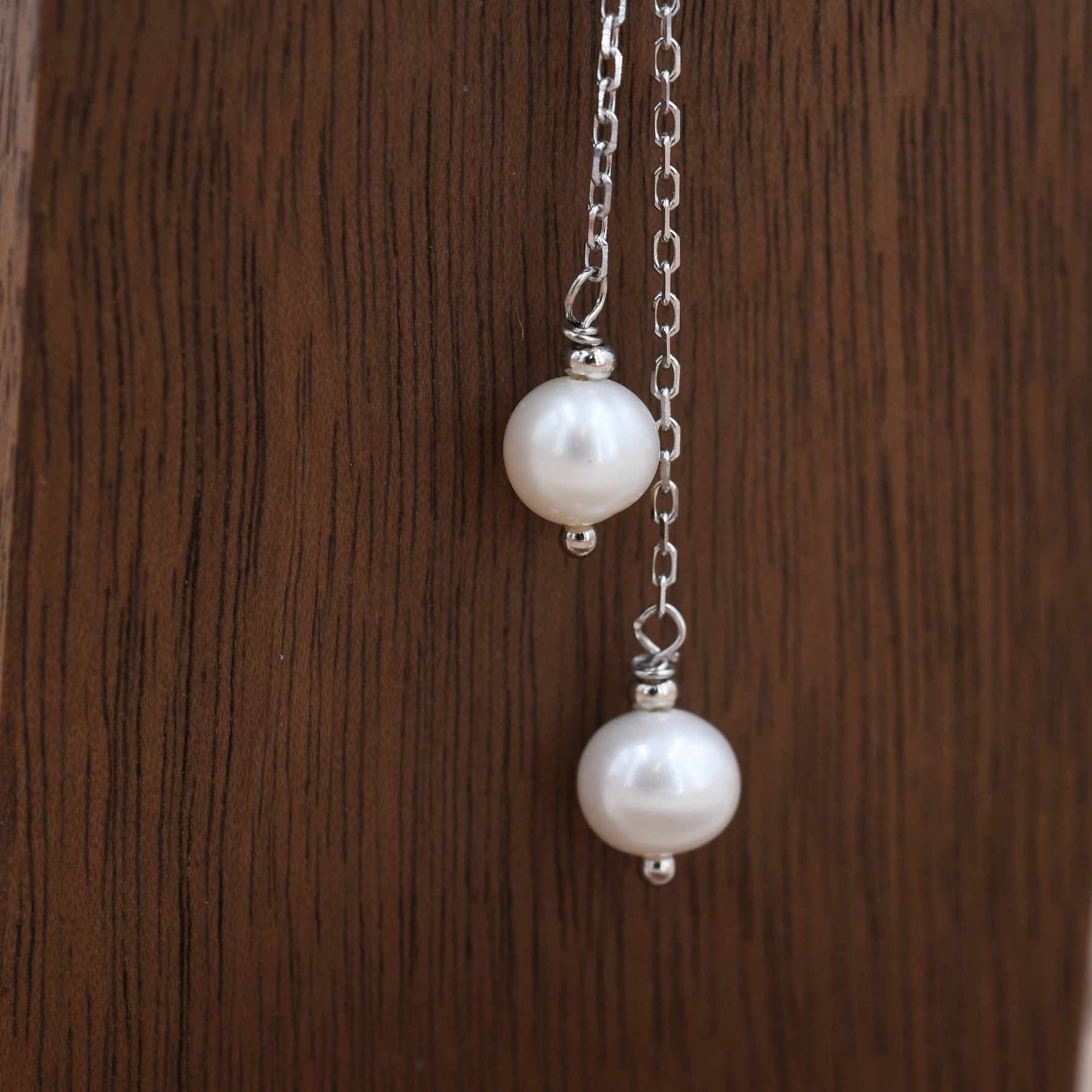 Genuine Pearl Lariat Necklace in Sterling Silver, Silver or Gold , Y Shape, Slider Necklace, Genuine Freshwater Pearls, Pearl Necklace