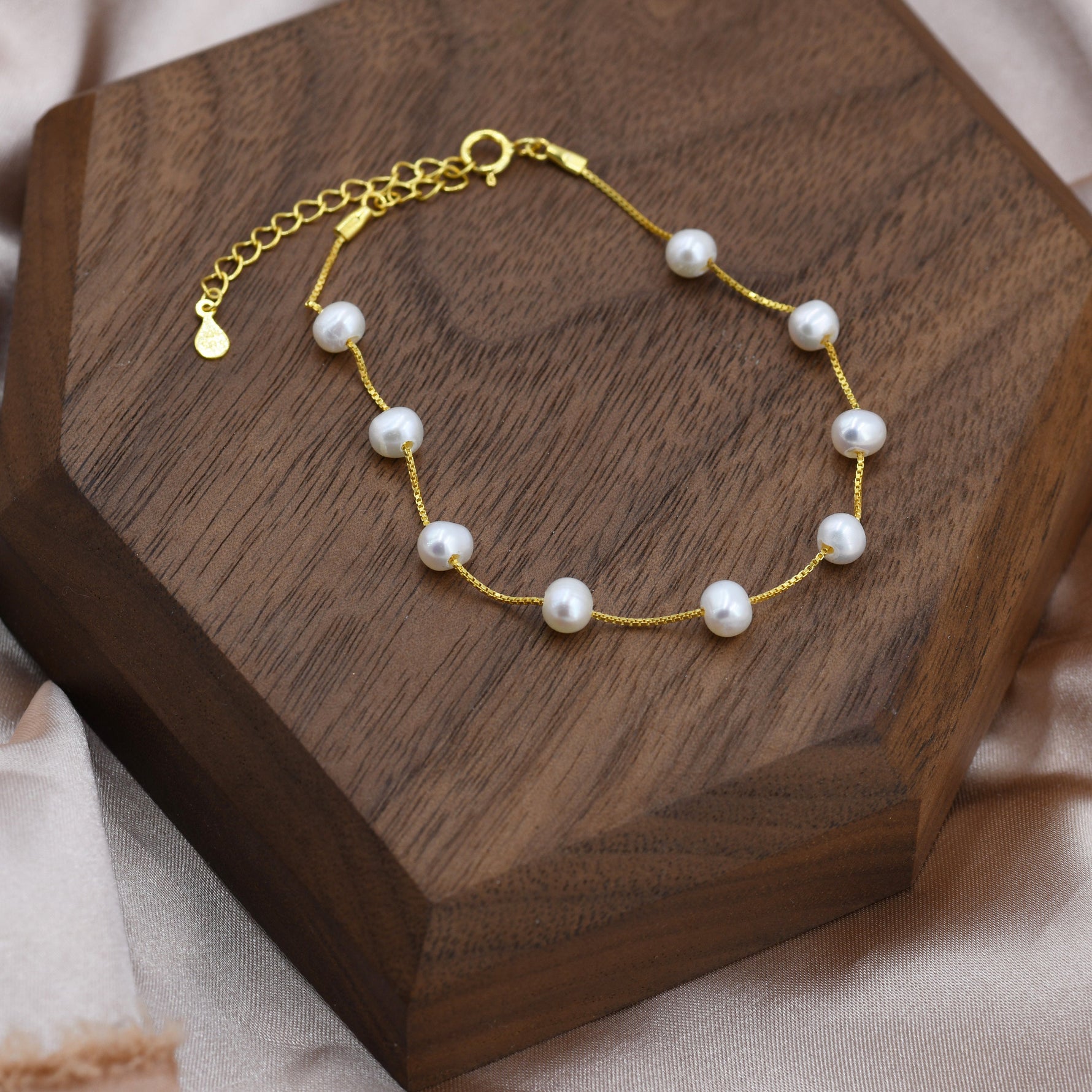 Sterling Silver Freshwater Pearl Bracelet, Silver or Gold, Genuine Fresh Water Pearls, Natural Pearl Bracelet, Ivory Pearls, Satellite Chain
