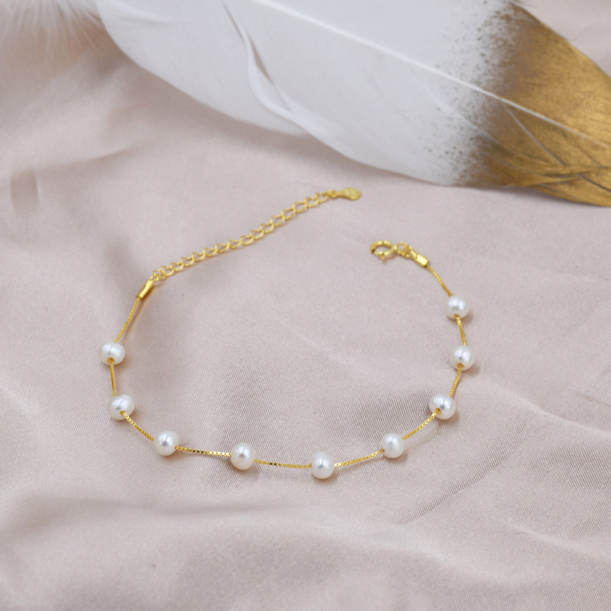 Sterling Silver Freshwater Pearl Bracelet, Silver or Gold, Genuine Fresh Water Pearls, Natural Pearl Bracelet, Ivory Pearls, Satellite Chain