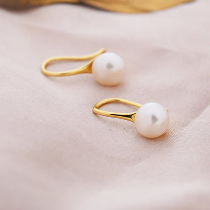 Genuine Freshwater Pearl Hook Earrings in Sterling Silver, Natural Freshwater Pearls, Silver or Gold, Ivory Pearl