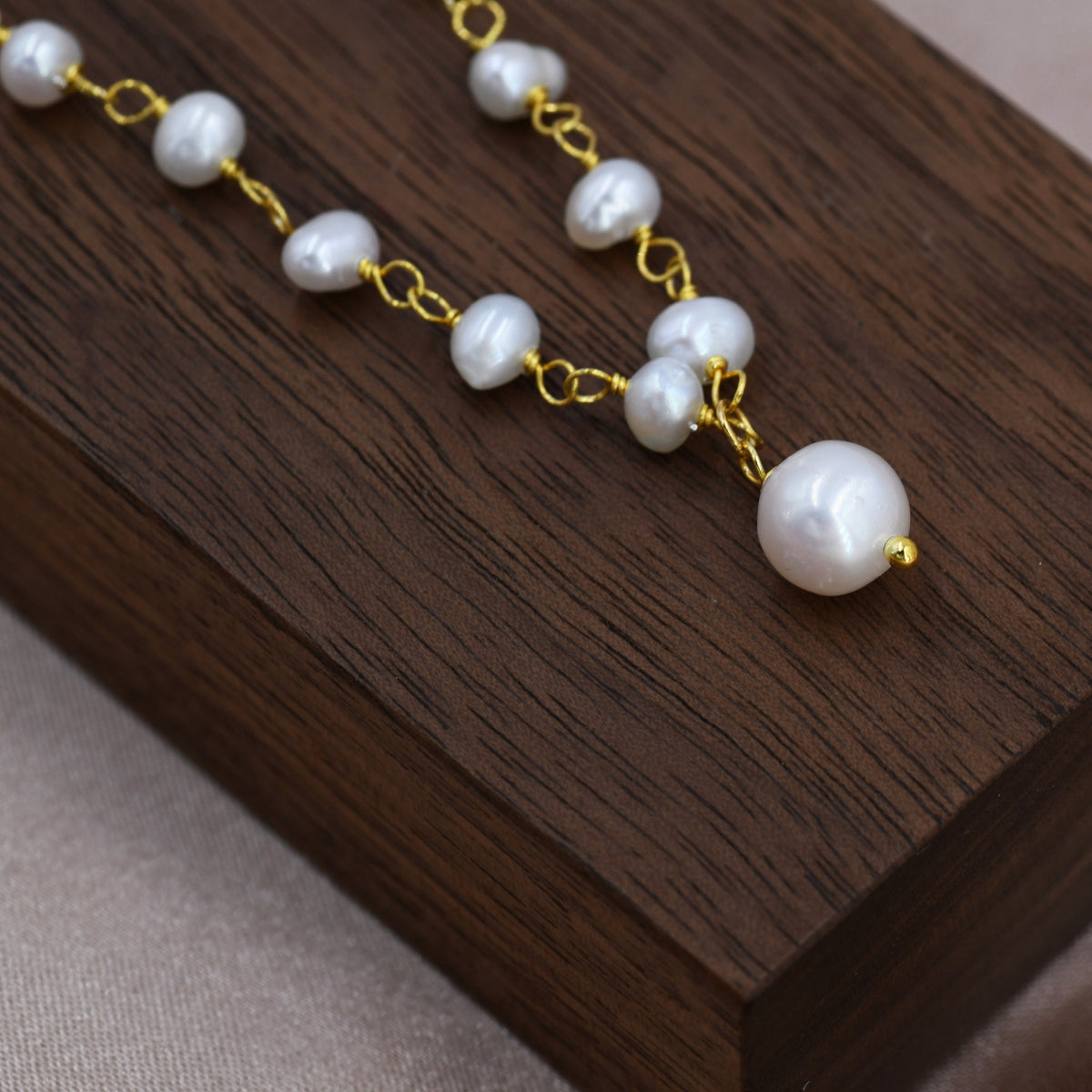 Genuine Pearl Beaded Necklace in Sterling Silver, Silver or Gold , Genuine Freshwater Pearls, Pearl Necklace, Y Necklace