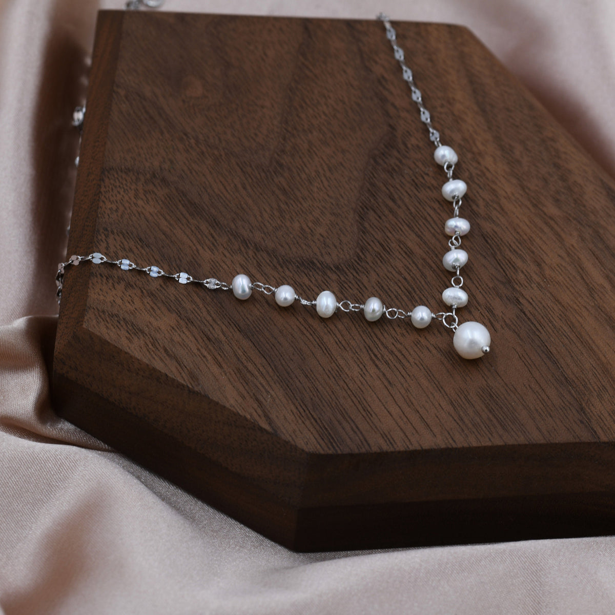 Genuine Pearl Beaded Necklace in Sterling Silver, Silver or Gold , Genuine Freshwater Pearls, Pearl Necklace, Y Necklace