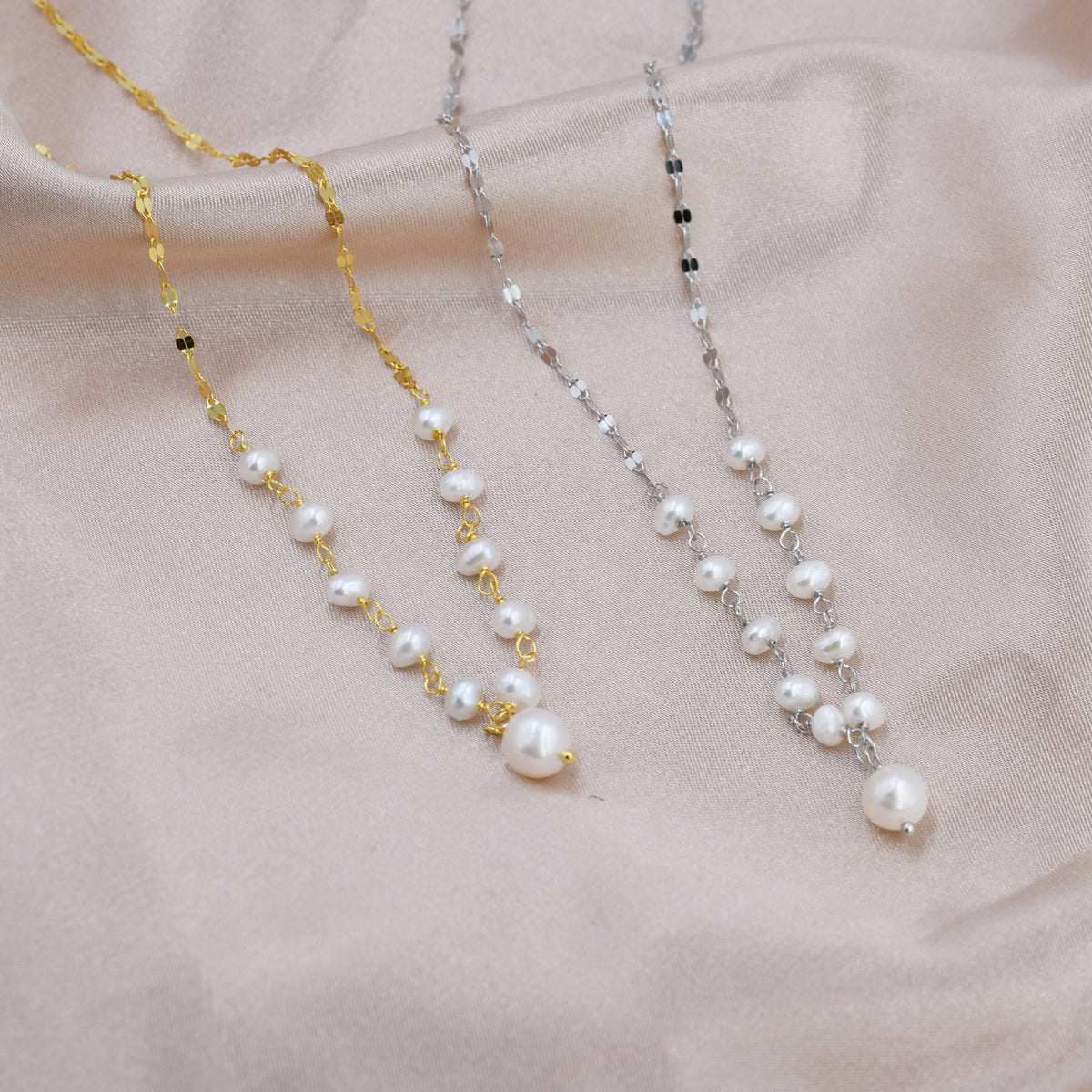 Genuine Pearl Beaded Necklace in Sterling Silver, Silver or Gold , Genuine Freshwater Pearls, Pearl Necklace, Y Necklace