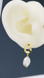 Genuine Freshwater Pearl Drop Stud Earrings, Baroque Pearl, Keshi Pearl, Coin, Sterling silver with 18ct Gold Plating, Contemporary Design