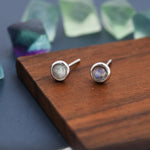 Sterling Silver Rose Cut Labradorite Stud Earrings, 3mm or 4mm, Genuine Labradorite Gemstone Stud, Bezel, Minimalist Style