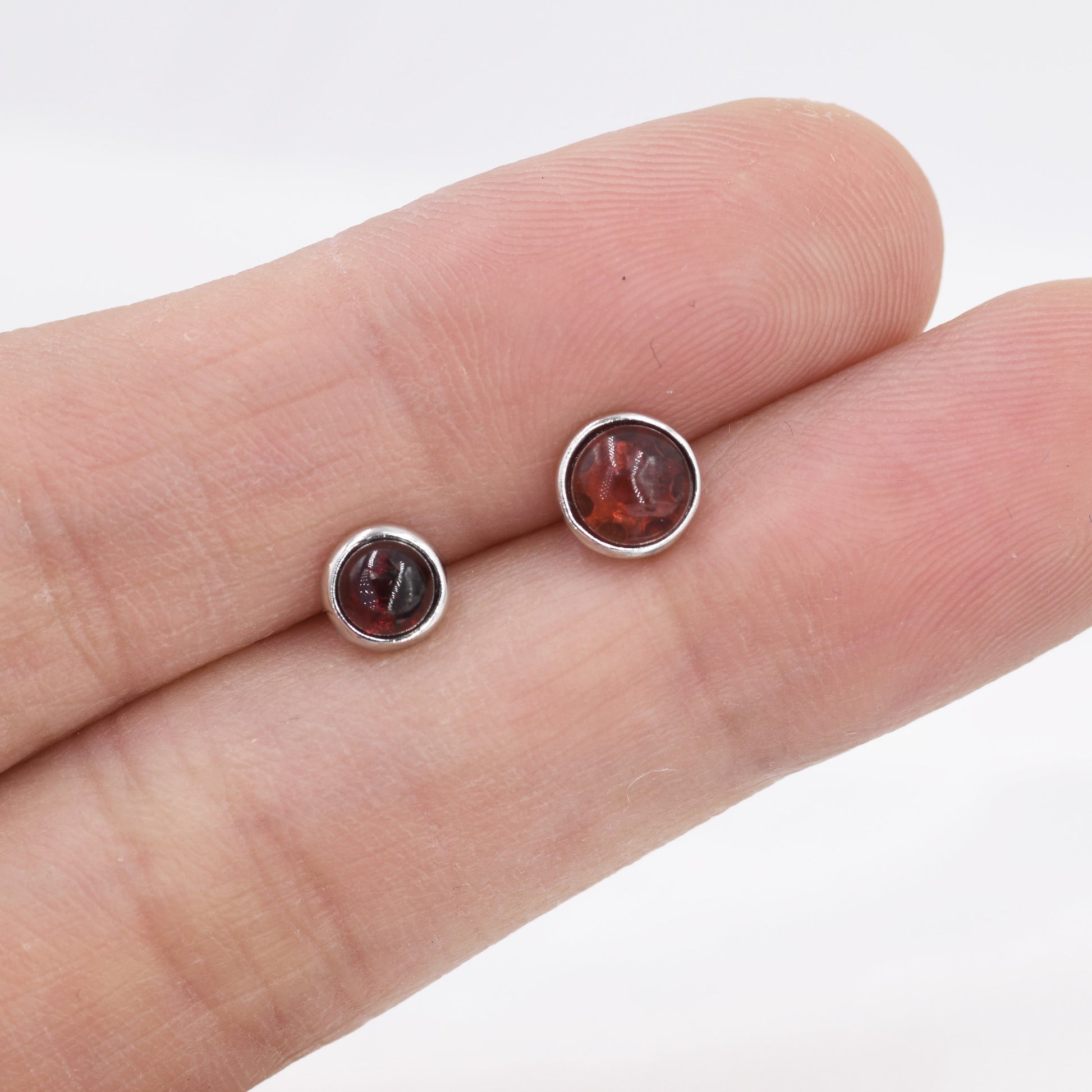 Natural Garnet Stud Earrings in Sterling Silver, Semi-Precious Gemstones, 4mm or 5mm Bezel, Genuine Garnet Earrings, January Birthstone