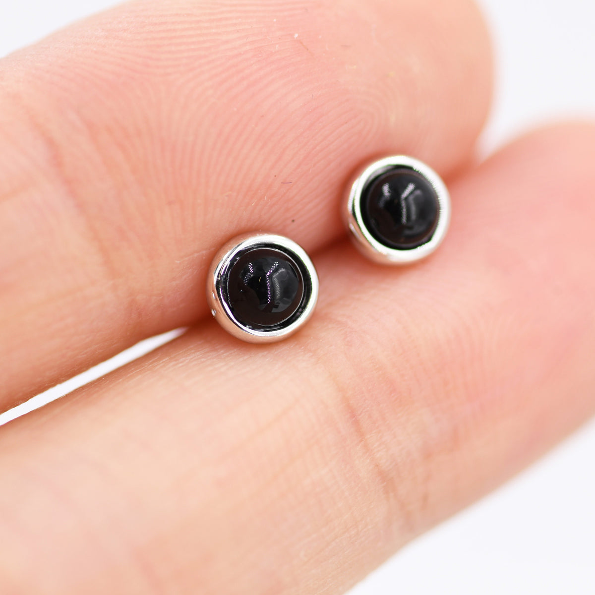 Sterling Silver Black Onyx Stud Earrings, 4mm Genuine Black Onyx Stone, Semi-precious Jewellery