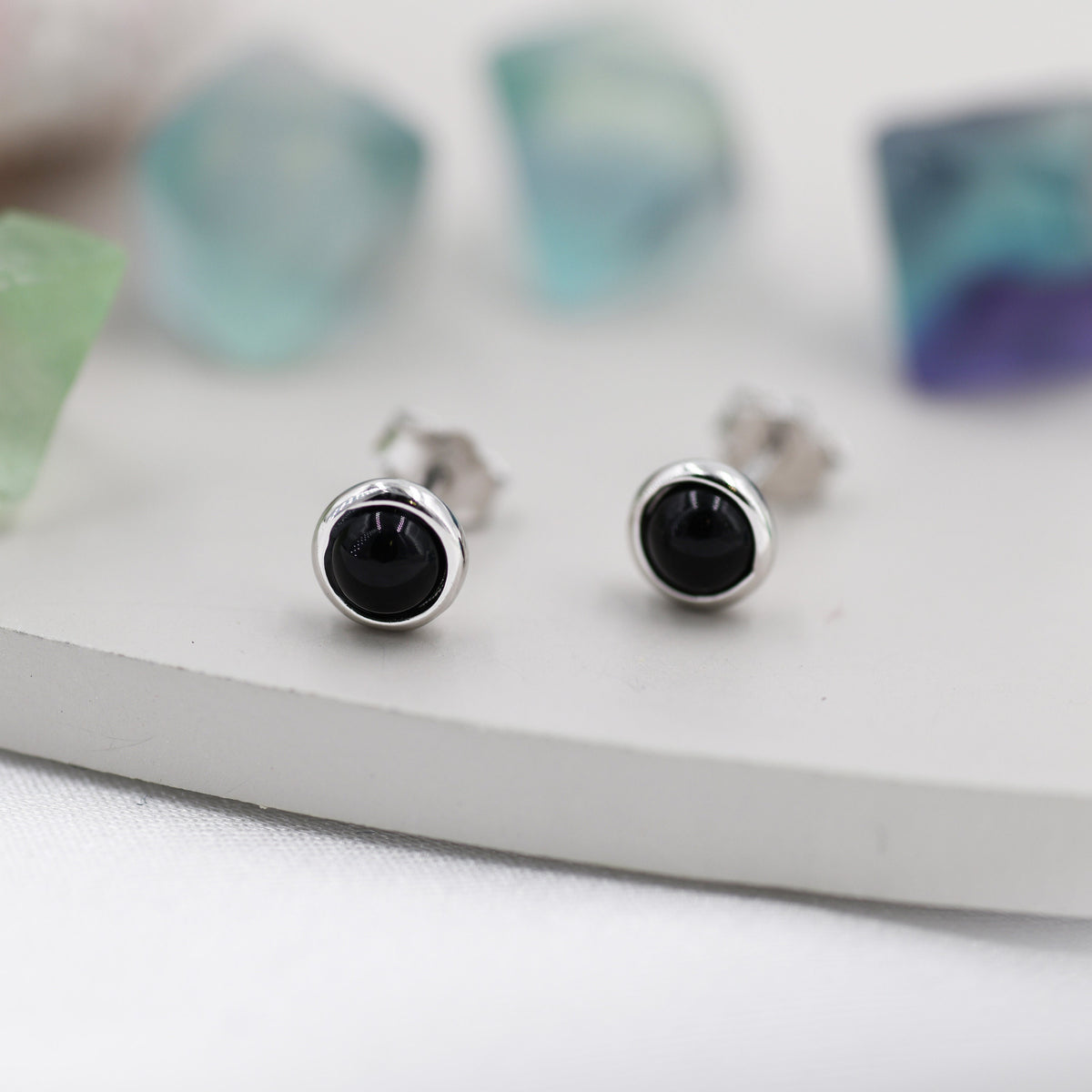 Sterling Silver Black Onyx Stud Earrings, 4mm Genuine Black Onyx Stone, Semi-precious Jewellery