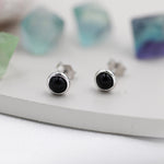 Sterling Silver Black Onyx Stud Earrings, 4mm Genuine Black Onyx Stone, Semi-precious Jewellery