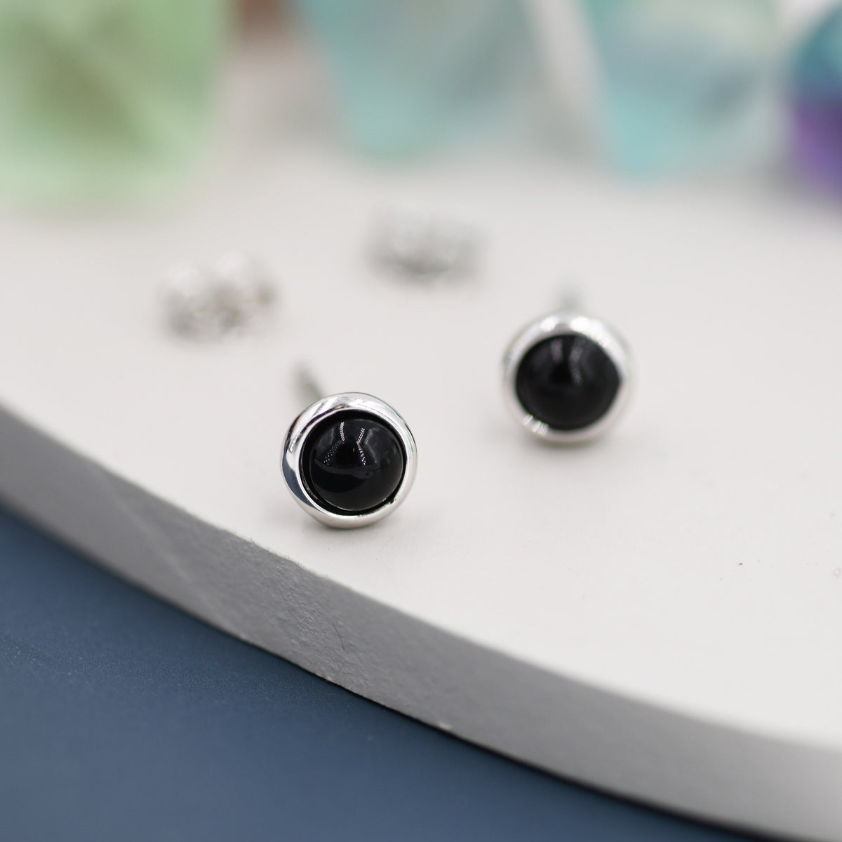 Sterling Silver Black Onyx Stud Earrings, 4mm Genuine Black Onyx Stone, Semi-precious Jewellery