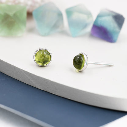 Sterling Silver Natural  Peridot Stud Earrings, 4mm or 5mm, Genuine Peridot Gemstone Stud, Bezel, Minimalist Style, August Birthstone