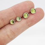 Sterling Silver Natural Peridot Stud Earrings, 4mm or 5mm, Genuine Peridot Gemstone Stud, Bezel, Minimalist Style, August Birthstone