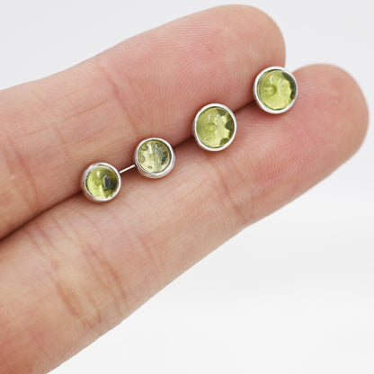 Sterling Silver Natural  Peridot Stud Earrings, 4mm or 5mm, Genuine Peridot Gemstone Stud, Bezel, Minimalist Style, August Birthstone