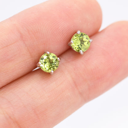 Sterling Silver Natural Peridot Stud Earrings, 4mm Prong Set, Genuine Peridot Gemstone Stud, Minimalist Style, August Birthstone