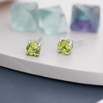 Sterling Silver Natural Peridot Stud Earrings, 4mm or 5mm Prong Set, Genuine Peridot Gemstone Stud, Minimalist Style, August Birthstone