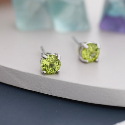 Sterling Silver Natural Peridot Stud Earrings, 4mm Prong Set, Genuine Peridot Gemstone Stud, Minimalist Style, August Birthstone