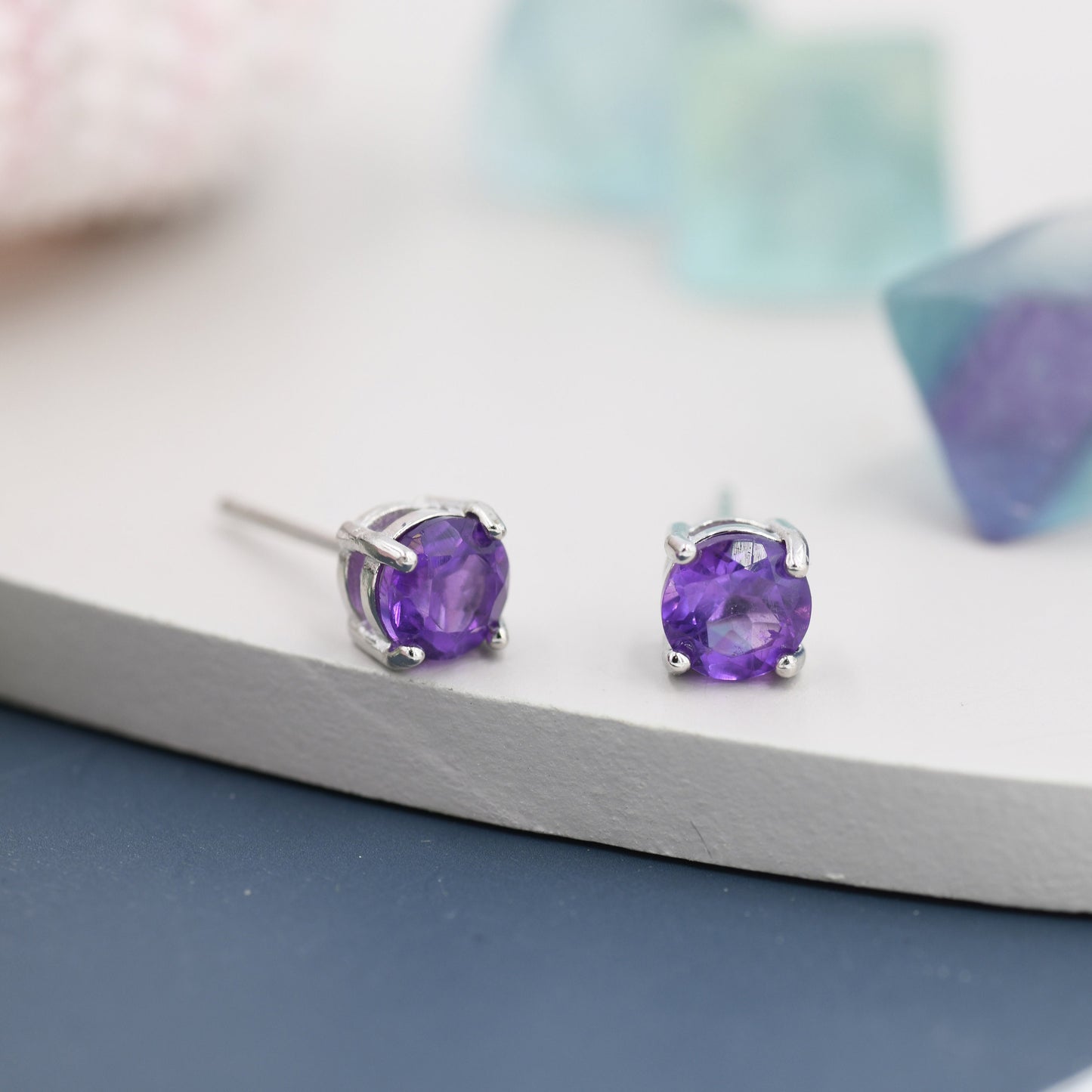 Sterling Silver Natural Amethyst Stud Earrings, 4mm Prong Set, Genuine Amethyst Gemstone Stud, Minimalist Style, February Birthstone