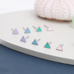 Triangle Stud Earrings in Sterling Silver with Hand Painted Enamel, Pastel Stud, Teal, Turquoise, Blue, Pink, Purple and Black, Tiny Stud