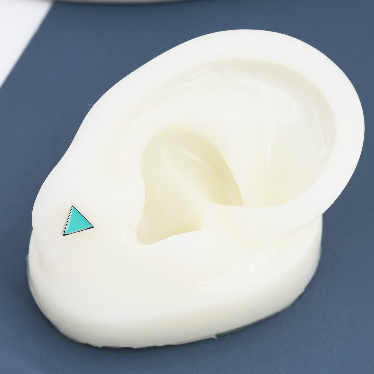 Triangle Stud Earrings in Sterling Silver with Hand Painted Enamel, Pastel Stud, Teal, Turquoise, Blue, Pink, Purple and Black, Tiny Stud