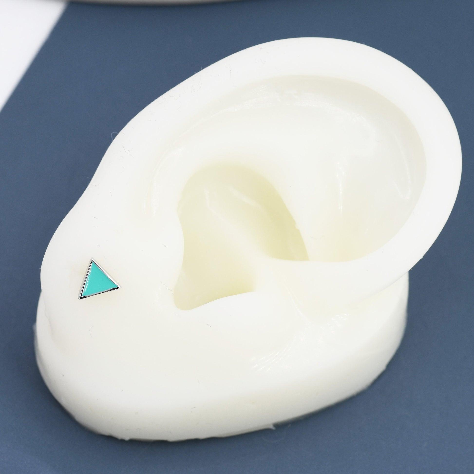 Triangle Stud Earrings in Sterling Silver with Hand Painted Enamel, Pastel Stud, Teal, Turquoise, Blue, Pink, Purple and Black, Tiny Stud