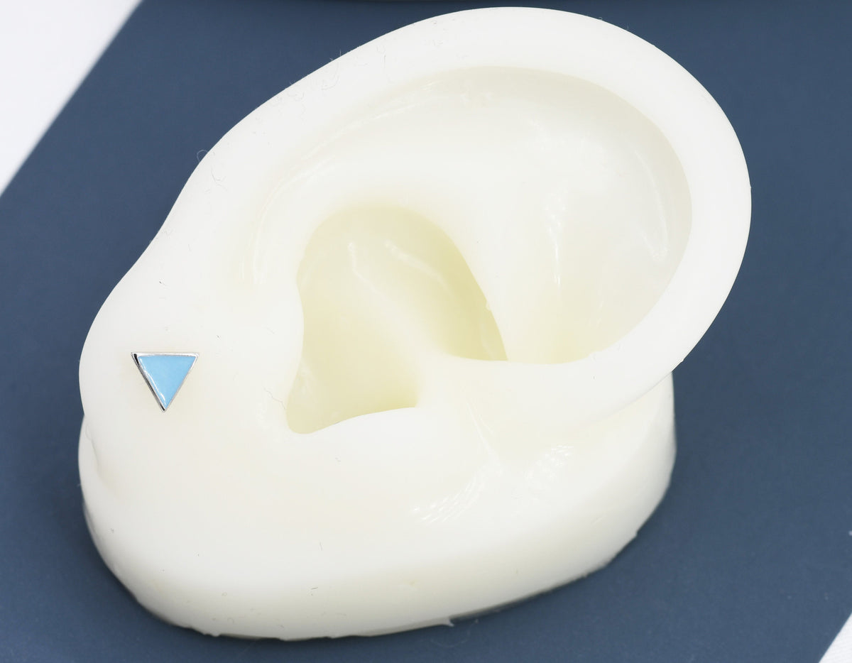 Pastel Blue Triangle Stud Earrings in Sterling Silver with Hand Painted Enamel, Pastel Blue Stud, Tiny Triangle Stud
