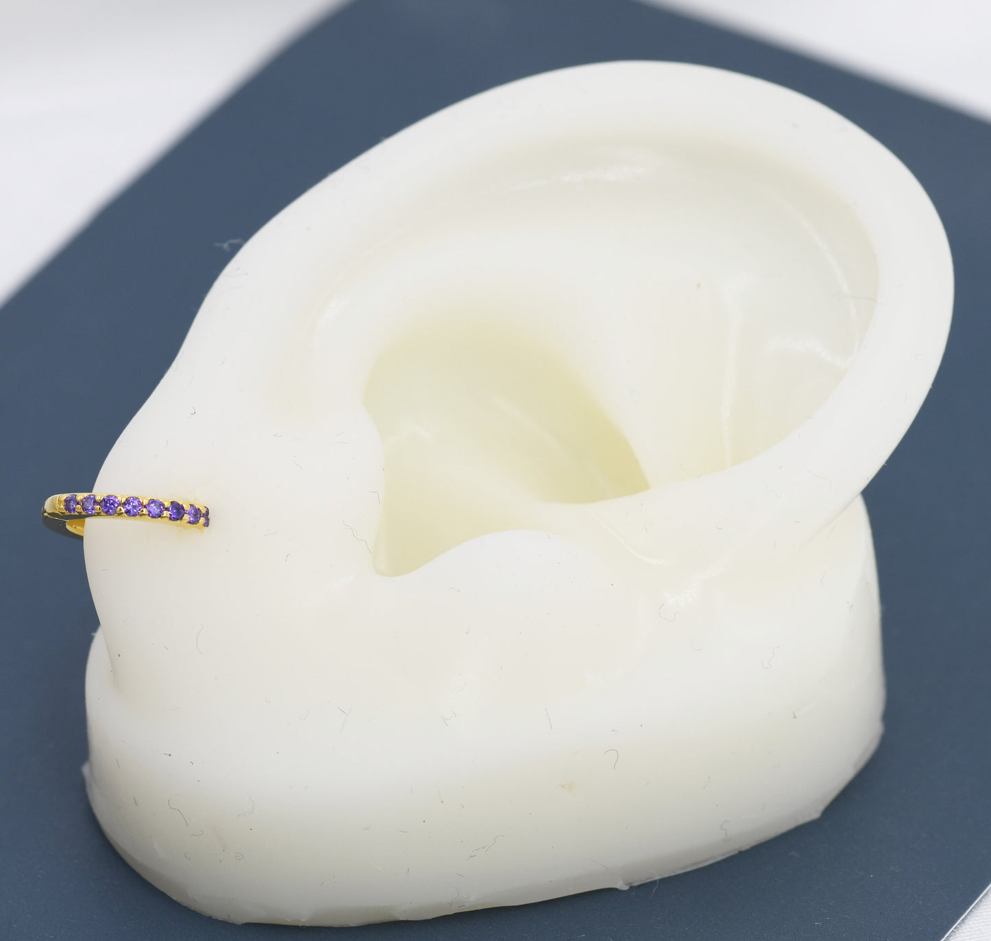 Purple Amethyst CZ Skinny Huggie Hoop in Sterling Silver, Silver or Gold, 8mm Inner Diameter Hoop Earrings, February Birthstone