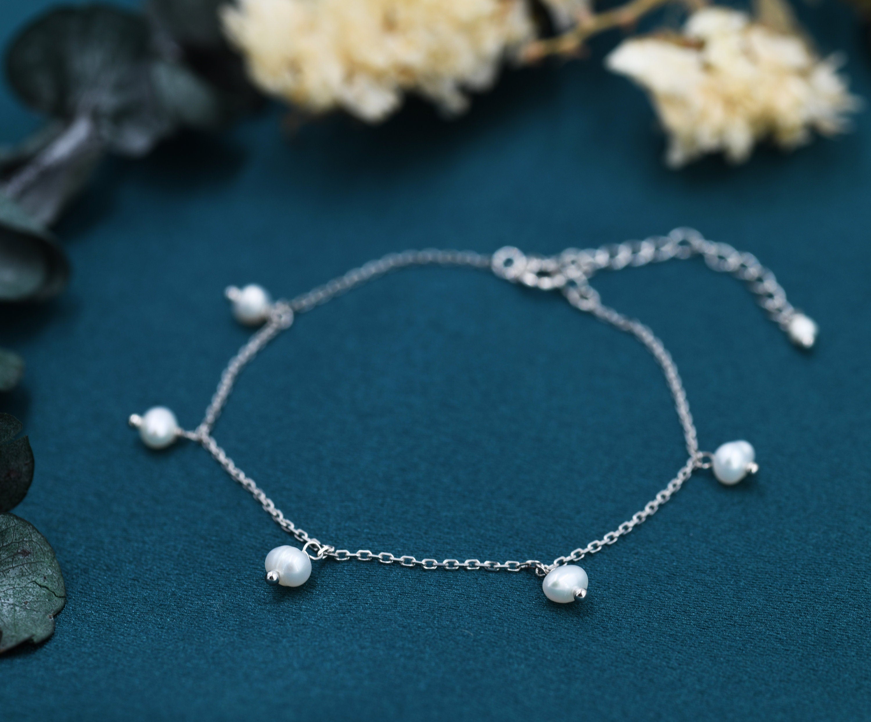 Silver Dangling Pearls outlets Bracelet