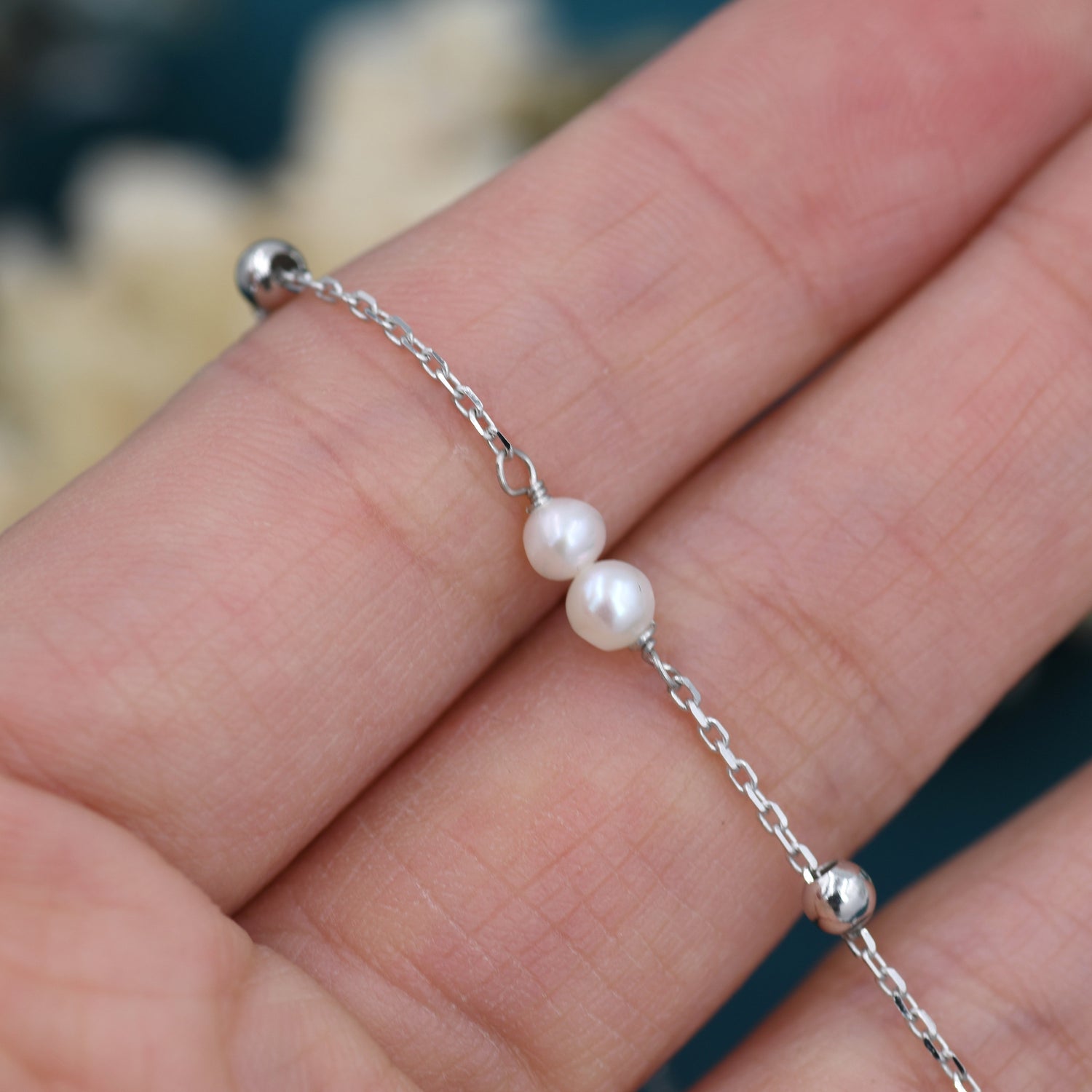 Delicate Pearl Cluster & Silver Station Bracelet