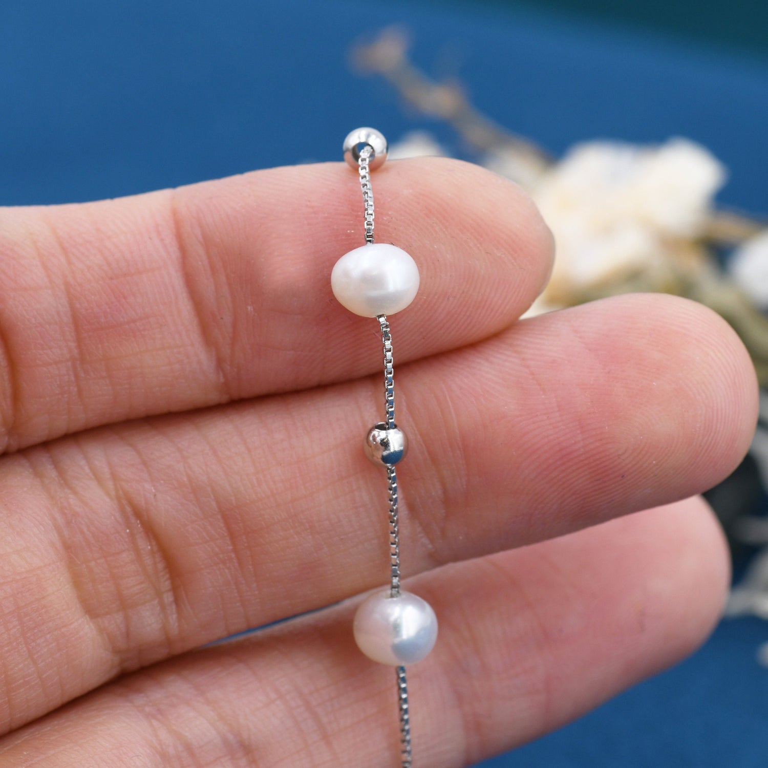 Minimalist Pearl & Silver Station Bracelet
