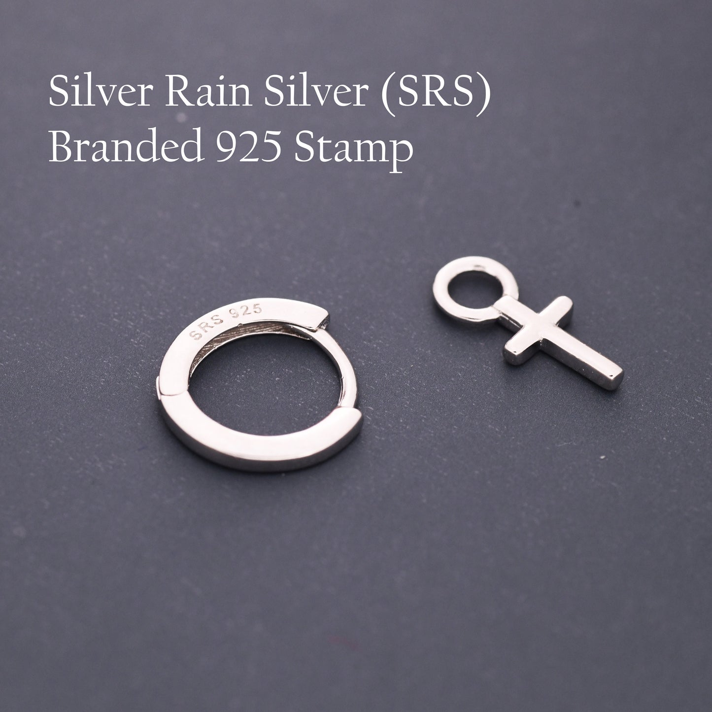 Sterling Silver Cross Hoop Earrings, 8mm or 10mm, Detachable Charm Hoop Earrings, Cross Earrings, Silver or Gold, Interchangeable