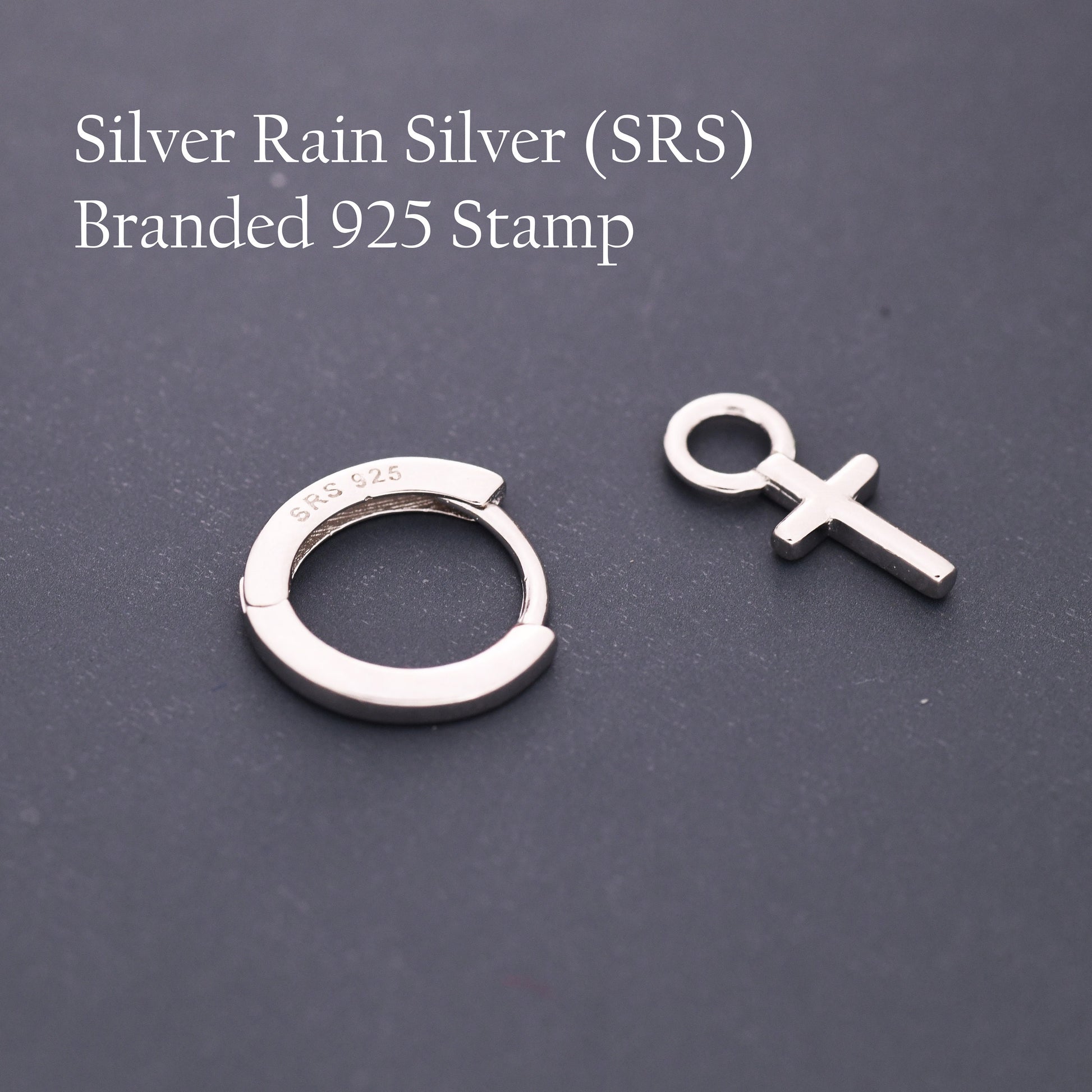 Sterling Silver Cross Hoop Earrings, 8mm or 10mm, Detachable Charm Hoop Earrings, Cross Earrings, Silver or Gold, Interchangeable