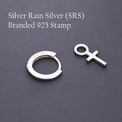Sterling Silver Cross Hoop Earrings, 8mm or 10mm, Detachable Charm Hoop Earrings, Cross Earrings, Silver or Gold, Interchangeable