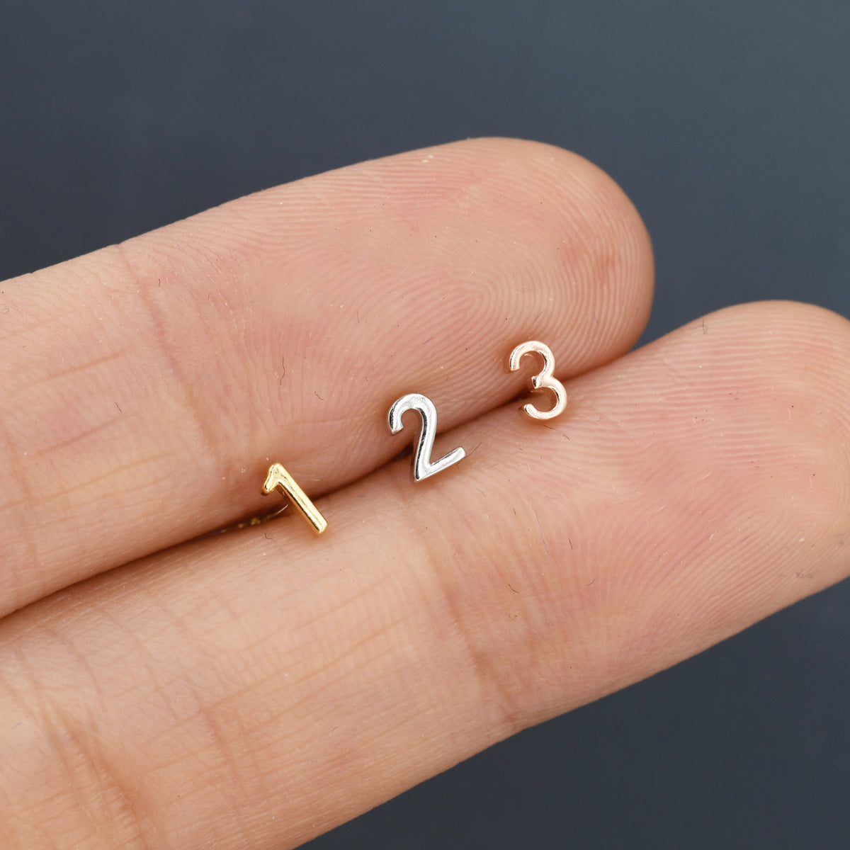 ONE Tiny Number Stud Earring in Sterling Silver, Silver, Rose Gold, Gold, Personalised, Stacking Earrings, Extra Tiny