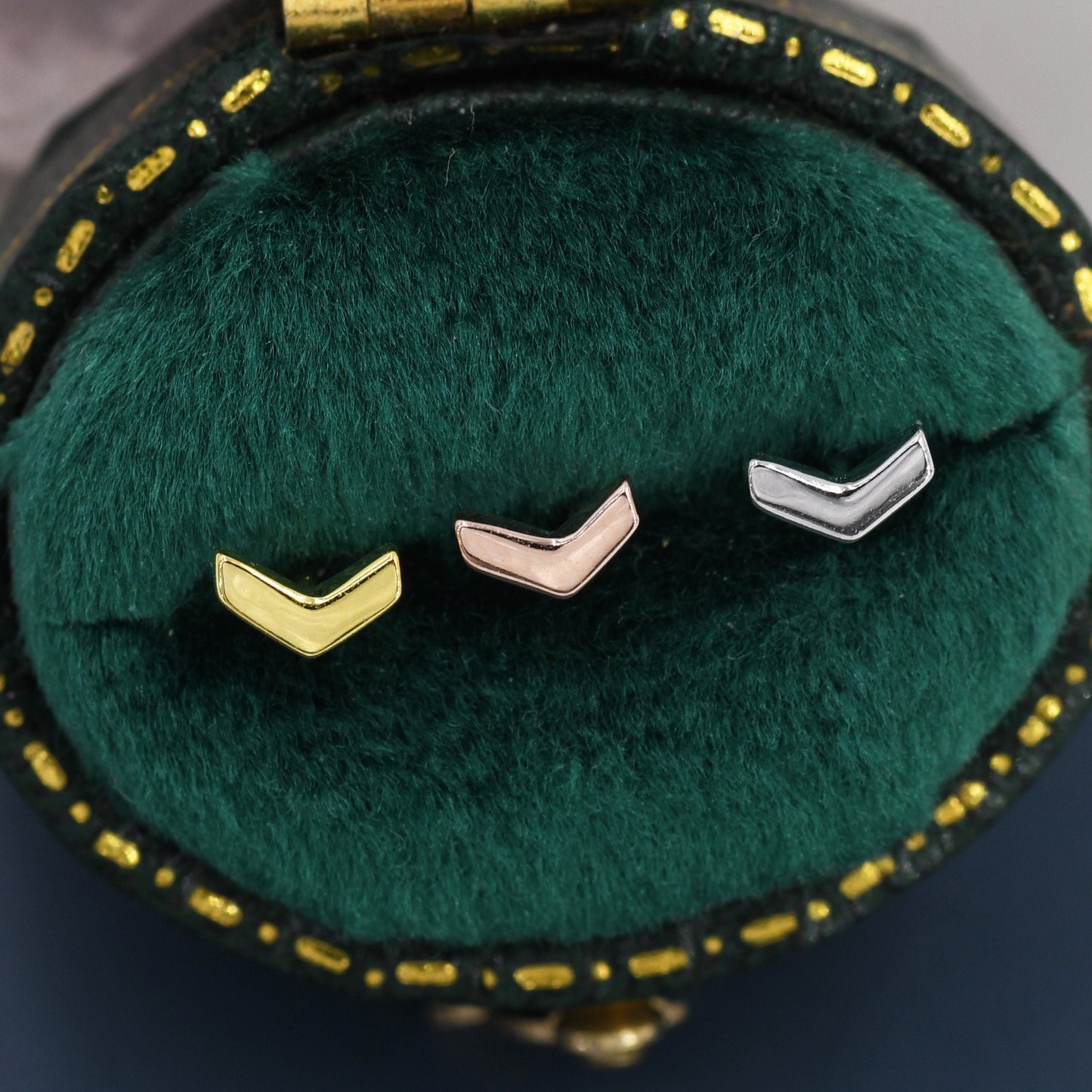 Sterling Silver Extra Tiny Chevron Stud Earrings, Silver, Gold or Rose Gold, Small Triangle Earrings, Arrow Earrings, Stacking Earrings,