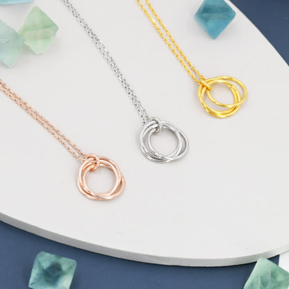 Sterling Silver Three Interlocking Circles Pendant Necklace, Three Entwined Circles for 30s, Infinity Necklace, Silver, Gold and Rose Gold,