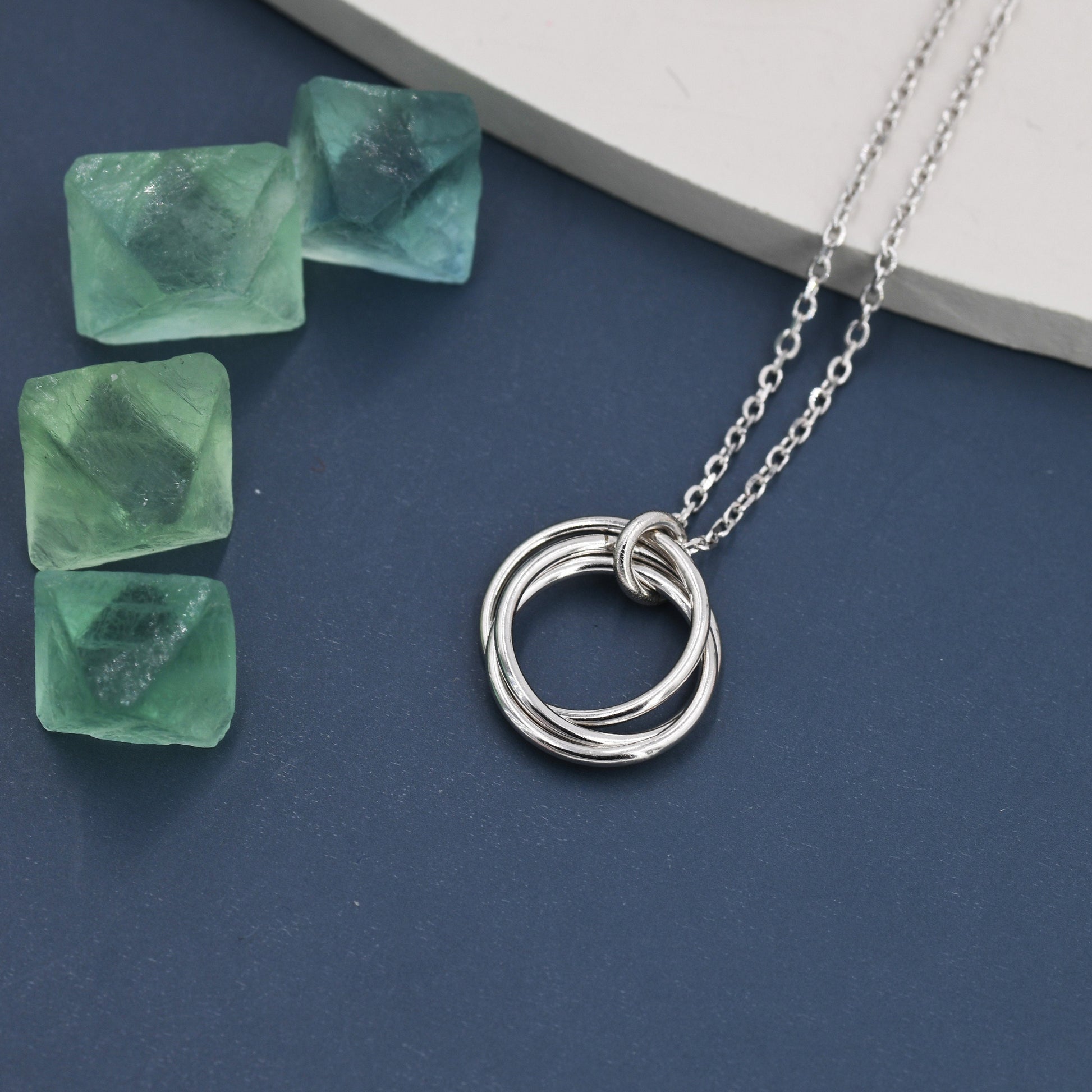 Sterling Silver Three Interlocking Circles Pendant Necklace, Three Entwined Circles for 30s, Infinity Necklace, Silver, Gold and Rose Gold,