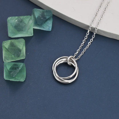 Sterling Silver Three Interlocking Circles Pendant Necklace, Three Entwined Circles for 30s, Infinity Necklace, Silver, Gold and Rose Gold,
