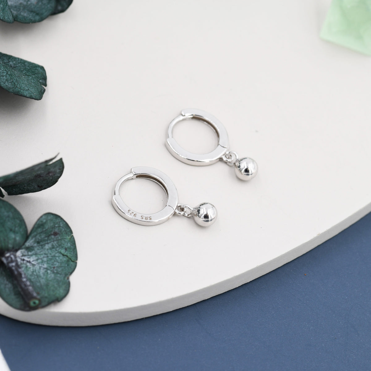 Dangle Ball Hoop Earrings in Sterling Silver, Dangle Hoop Earrings, Silver, Gold or Rose Gold? Silver Ball Huggie Hoops