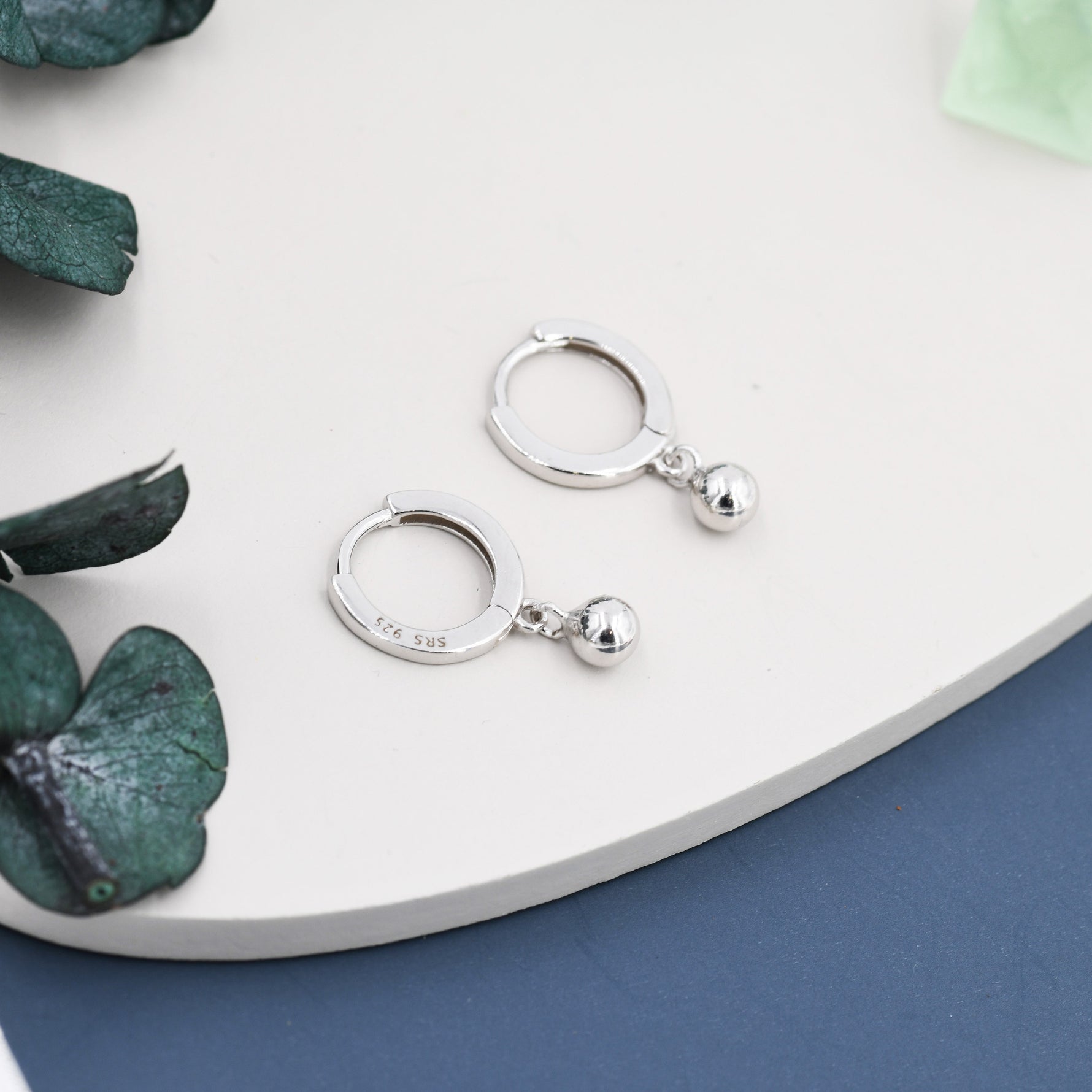 Dangle Ball Hoop Earrings in Sterling Silver, Dangle Hoop Earrings, Silver, Gold or Rose Gold? Silver Ball Huggie Hoops