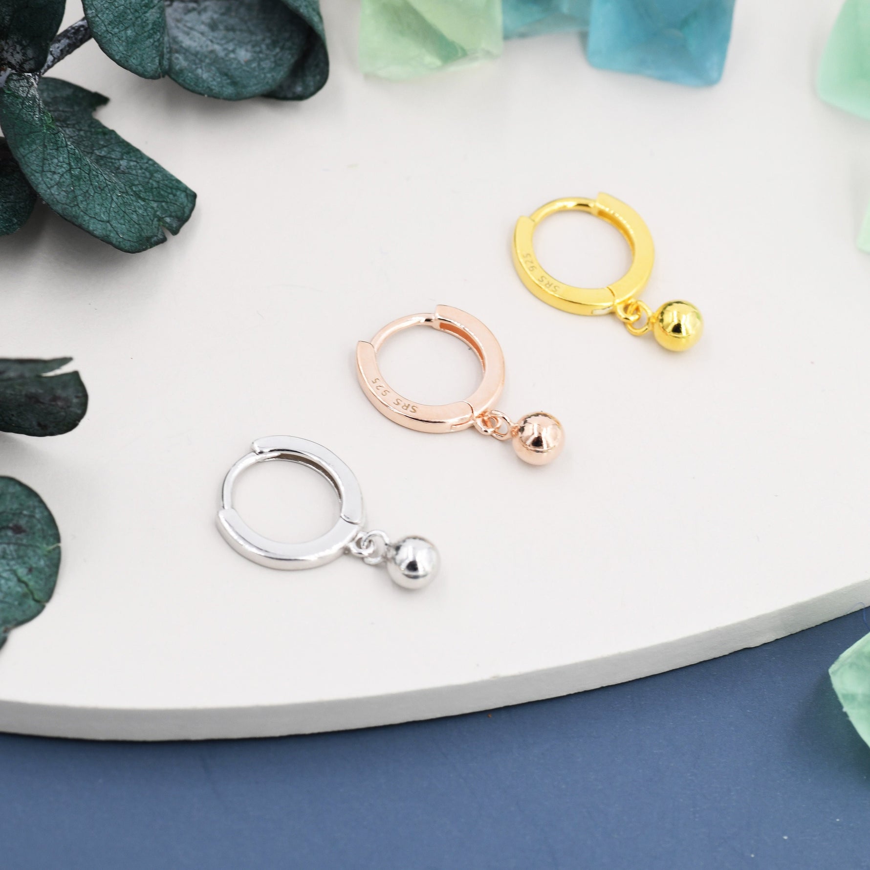 Dangle Ball Hoop Earrings in Sterling Silver, Dangle Hoop Earrings, Silver, Gold or Rose Gold? Silver Ball Huggie Hoops