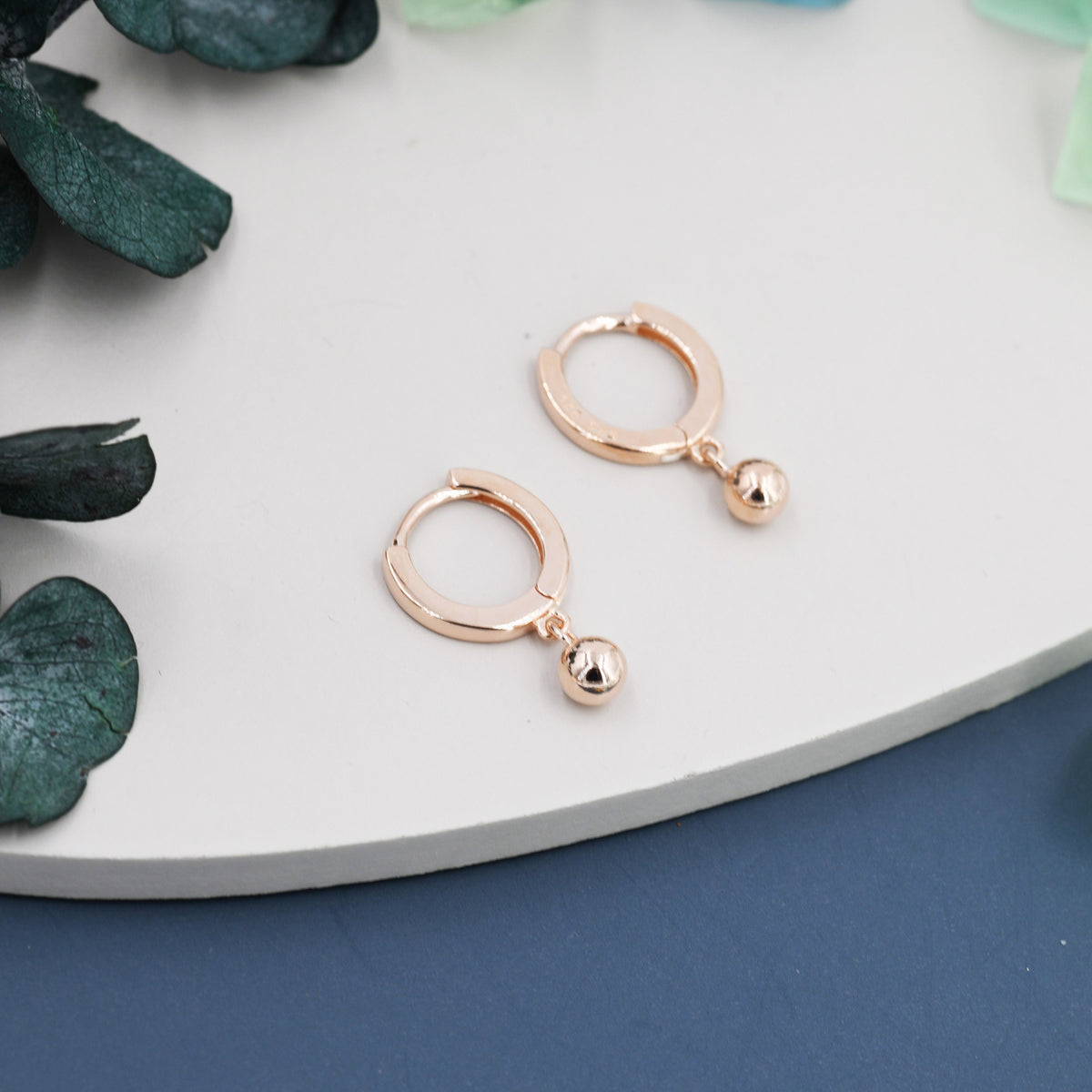 Dangle Ball Hoop Earrings in Sterling Silver, Dangle Hoop Earrings, Silver, Gold or Rose Gold? Silver Ball Huggie Hoops