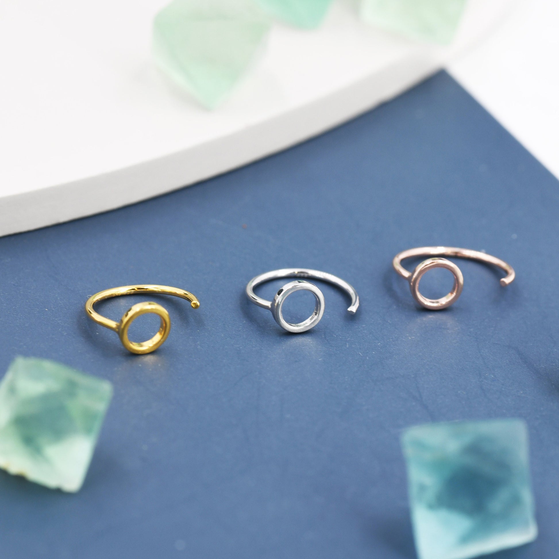 Tiny Circle Huggie Hoop Earrings in Sterling Silver, Circle Earrings, Open Hoops, Pull-Through Threader Earrings, Half Hoop Earrings